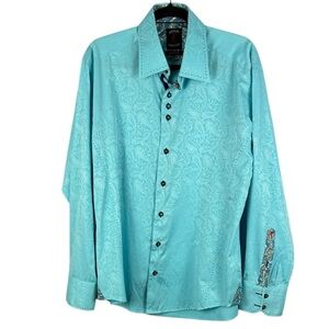Absolute Rebellion Men's Cotton Turquoise Maestro Paisley Button-Up Large Shirt